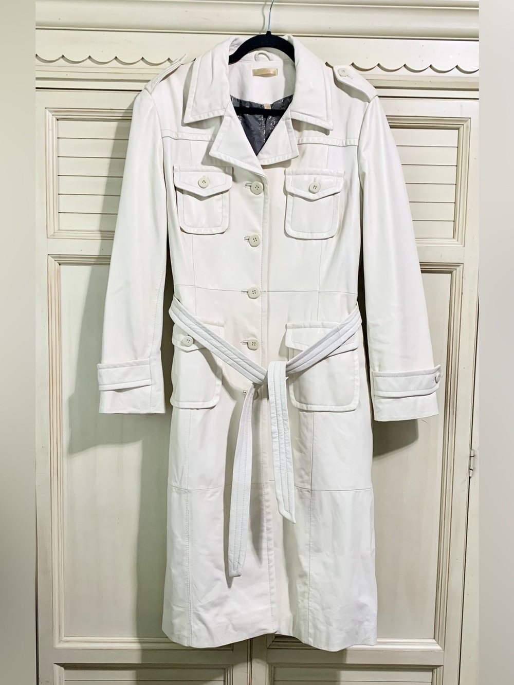 Wilsons Leather Ivory Trench Coat Jacket Women’s Large Vintage Long White Coat
